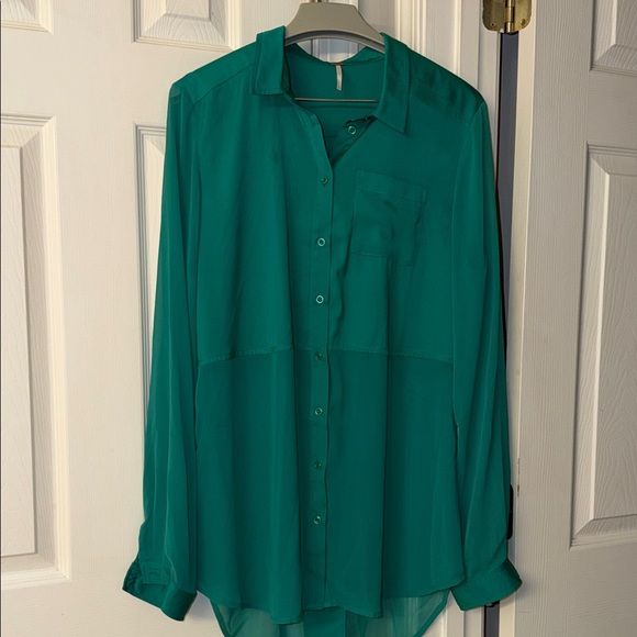 Free People Teal Button-Down Shirt - Picture 1 of 3